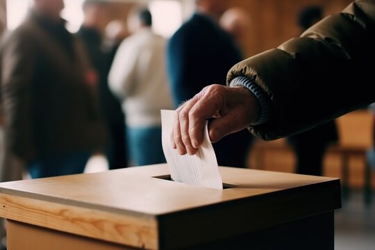 Male hand putting ballot in election box