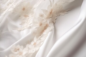 Wedding dress detail. Elegant white background with lace and silk. Generative AI