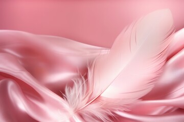 Pink background with feathers. Generative AI