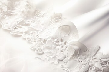 Wedding dress detail. Elegant white background with lace and silk. Generative AI