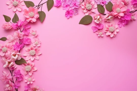 pink flowers blossom on pink background Generative AI