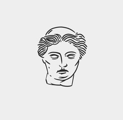 Hand drawn vector abstract outline,graphic,line greek ancient sculpture statue line art modern drawing set.Antique classic column in trendy bohemian style,outline design concept.Antique statue logo.