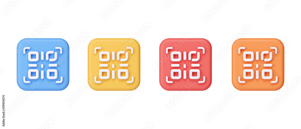 Poster 3d set of color scanning qr code. for online shopping payment. icon isolated on white background. 3d