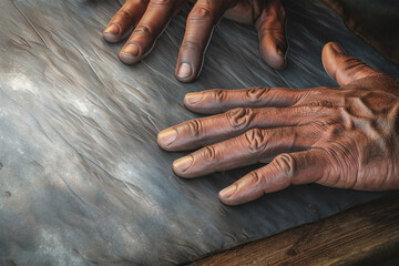 Fototapeta premium hands of a old person on a table