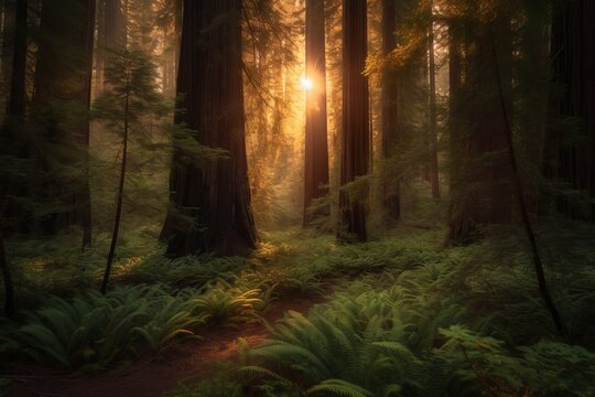Sunset views in the Redwood Forest, Redwoods National & State Parks California