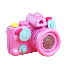 3d cute icon Photo camera with with lens and button. Cartoon minimal style on Isolated Transparent png background. Generative ai