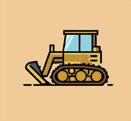 Bulldozer transportation Vector Illustration, Hand Drawn. Bulldozer heavy vehicle icon sketch art illustration
