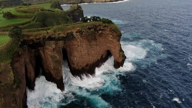 Spectacular aerial views of Tomba do Elefante on Sao Miguel Island
