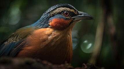 Gurney Pitta bird on floral blurry background. Generative AI