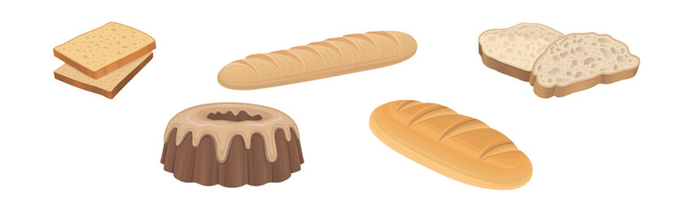 Starchy Foods or Baked Goods with Muffin and Bread Slices Vector Set