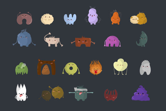 A set of monsters, different nature and emotions. Fantastic emogis are fun and sad. For icons, stickers, prints, emogi, cartoons.