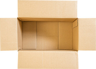 Open empty brown cardboard box isolated on white background top view