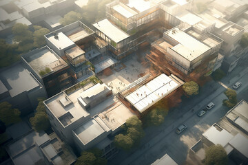 Aerial view of the buildings. Generative AI.