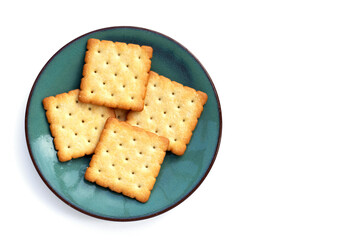 Dry cracker cookies on white background.