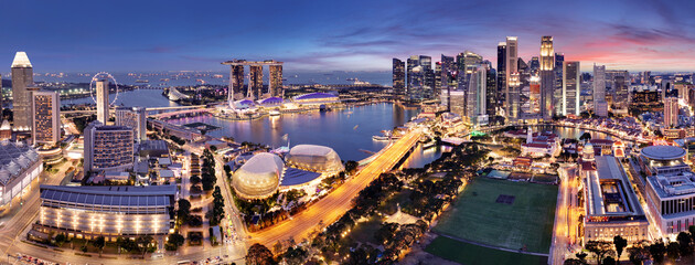 Singapore cityscape at dramatic sunset, Panorama of Marina bay - Asia
