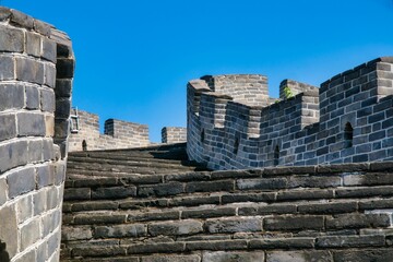 Stone stairs of the Chinese wall under the blue sky, cool for background