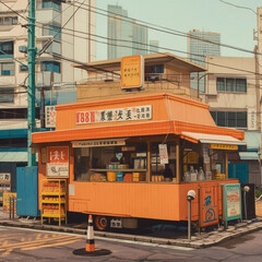 Asian street food, collage art style, vintage illustration, Generative AI