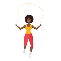 Woman fitness trainer jumping rope. Cardio sport program, gym coach vector cartoon illustration