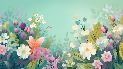 Beautiful colorful landscape full of flowers for the arrival of spring. Generative AI