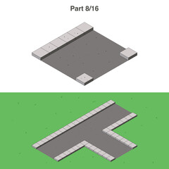 Isometric road street pavement element, 3d city roads, elements for games and web sites. Game development conceptual illustration design. Part 8 of 16.