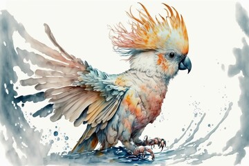 Fototapeta premium an image of watercolor painting of a colorful bird and the colors of feathers appear