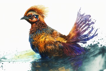 Fototapeta premium a watercolor painting of a bird with feathers in flight
