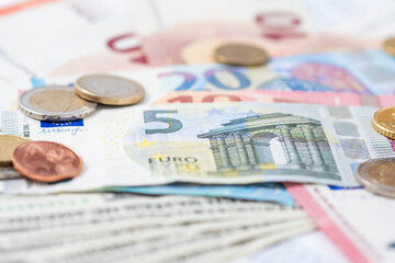 Obraz na płótnie Canvas Set of different euro banknotes and coins. Money concept.