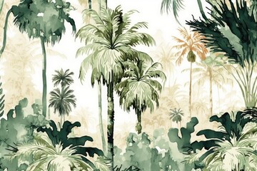 lush tropical forest with tall palm trees. Generative AI