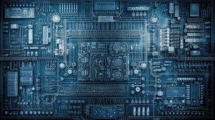 Fototapeta na wymiar circuit board background blueprint - by generative ai