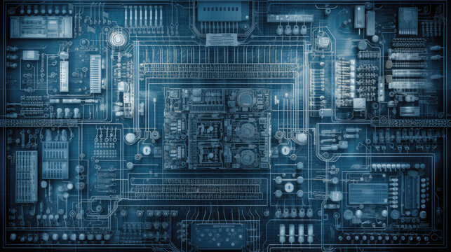 circuit board background blueprint - by generative ai