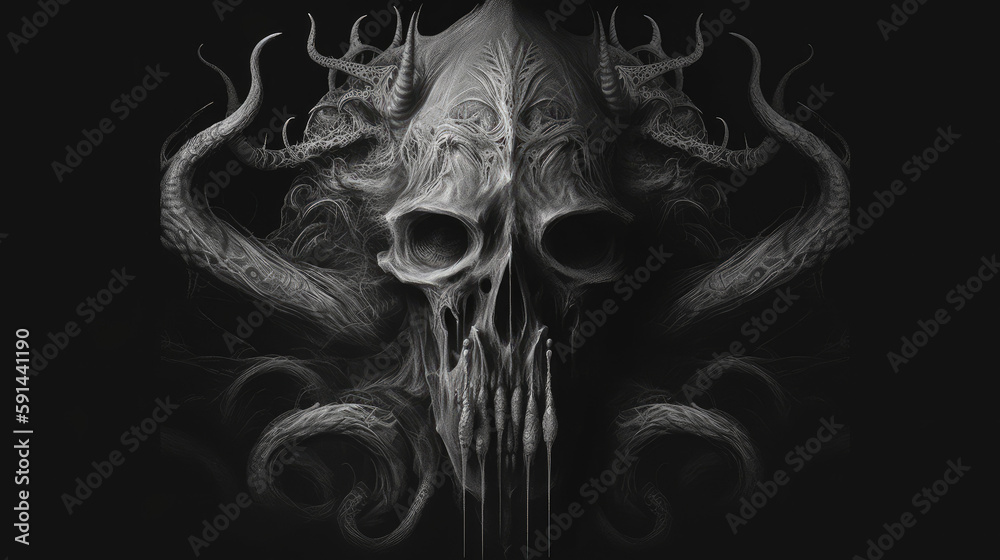 Wall mural black and white alien monster skull - by generative ai - Wall murals