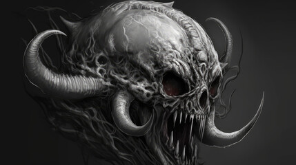 horror demonic skull of madness grim dark fantasy reaper - by generative ai