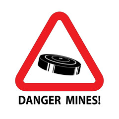 Danger mines sign. Vector illustration land mines icon inside. Caution minefield. Warning symbol. War conception. - 591441722