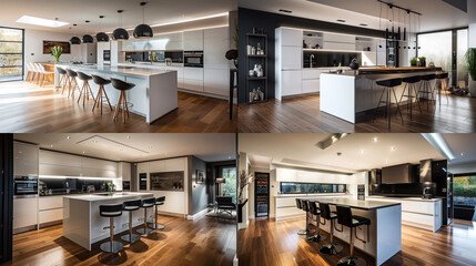 A series of illustrative images of modern kitchen interior