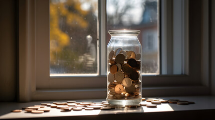 a jar full of coins symbolizing saving. Generative AI