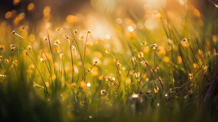 Fototapeta na wymiar Beautiful meadow and sky spring sunrise background, Generative AI