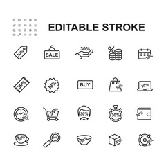 Discount vector line icon set - 30% off offer coupon. collection thin line icon on white background.
