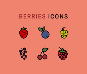 Berry icons for the app. A set of icons. Line icon. Vector design illustration of berries. Healthy food.