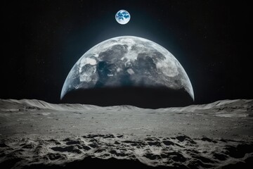 the lunar surface as seen from a hypothetical base on the moon. Generative AI