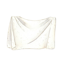 Watercolor illustration of unfolded white fabric, sheets, towels. highlighted on a white background. Suitable design for packaging, postcards, fabric, logo,printing, business cards
