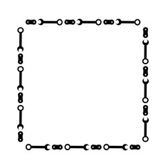 Rectangle border made of bicycle chain and tools and chain rings