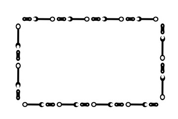 Rectangle border made of bicycle chain and tools and chain rings