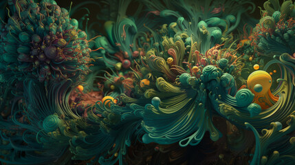 Fototapeta na wymiar Magical pattern. Digital painting. Concept art algae, underwater world. Generative AI.