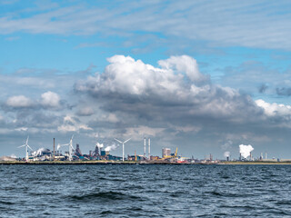 Tata steel industry blast furnaces in harbour of IJmuiden, Netherlands