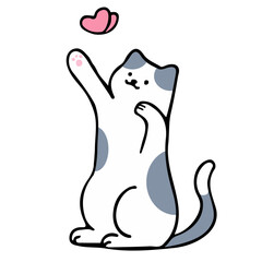 A cat in an outline style character design and a flat design style minimal vector illustration.