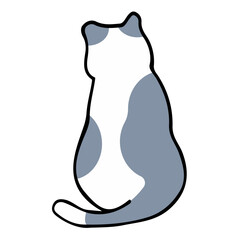 A cat in an outline style character design and a flat design style minimal vector illustration.