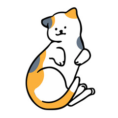 A cat in an outline style character design and a flat design style minimal vector illustration.