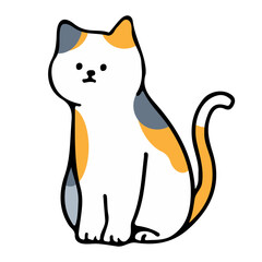 A cat in an outline style character design and a flat design style minimal vector illustration.