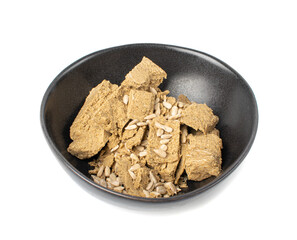 Halva Pieces Isolated, Sunflower Halawa, Halvah or Halwa on White Background