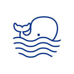 Logo Nautical. Ballena lineal con olas de mar